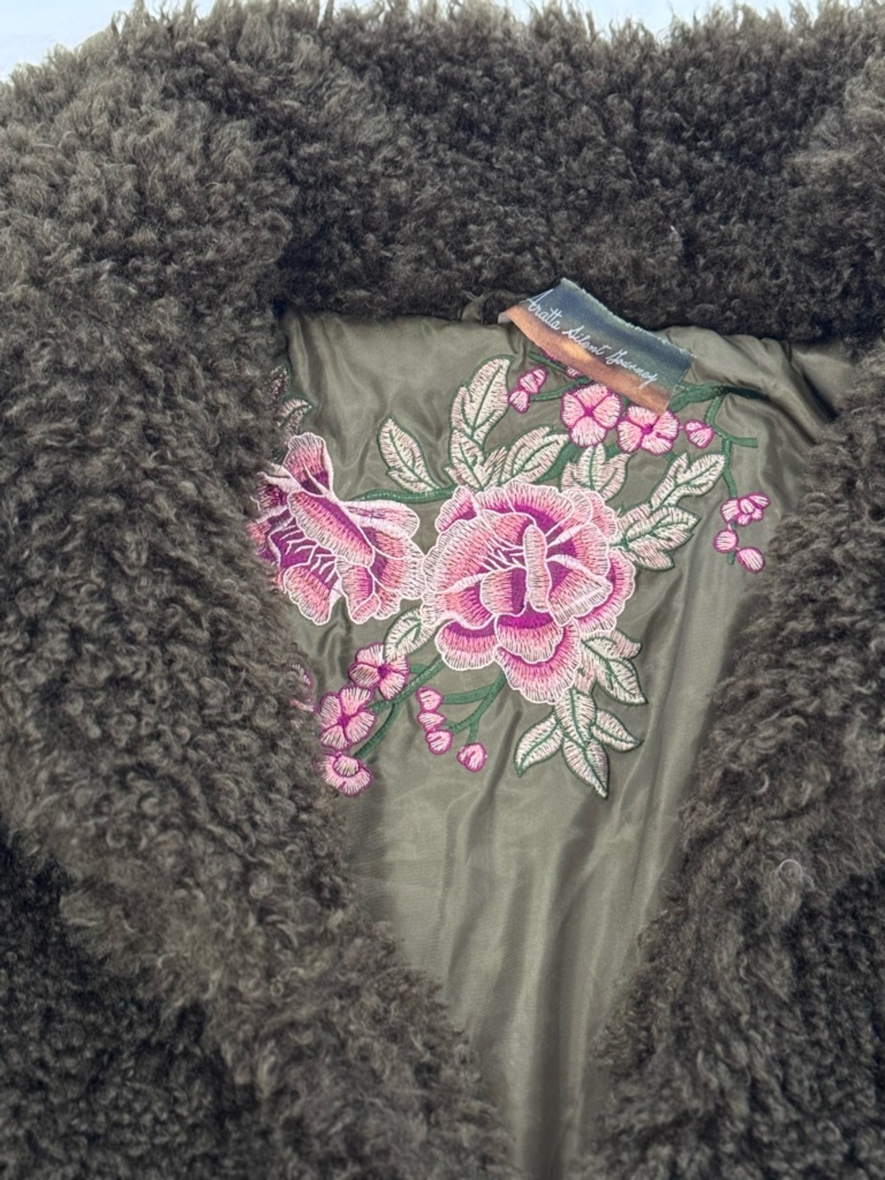Aratta Olive Green Teddy Jacket with Embroidered Back - Picture 8 of 11